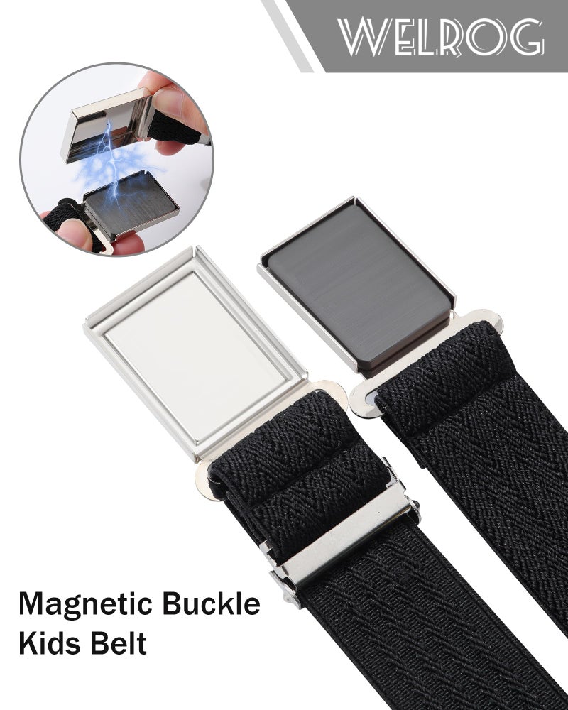 WELROG Kids Adjustable Magnetic Belt for Boys - Girls Elastic Stretch Buckle Belts (Black*2) - Image 5